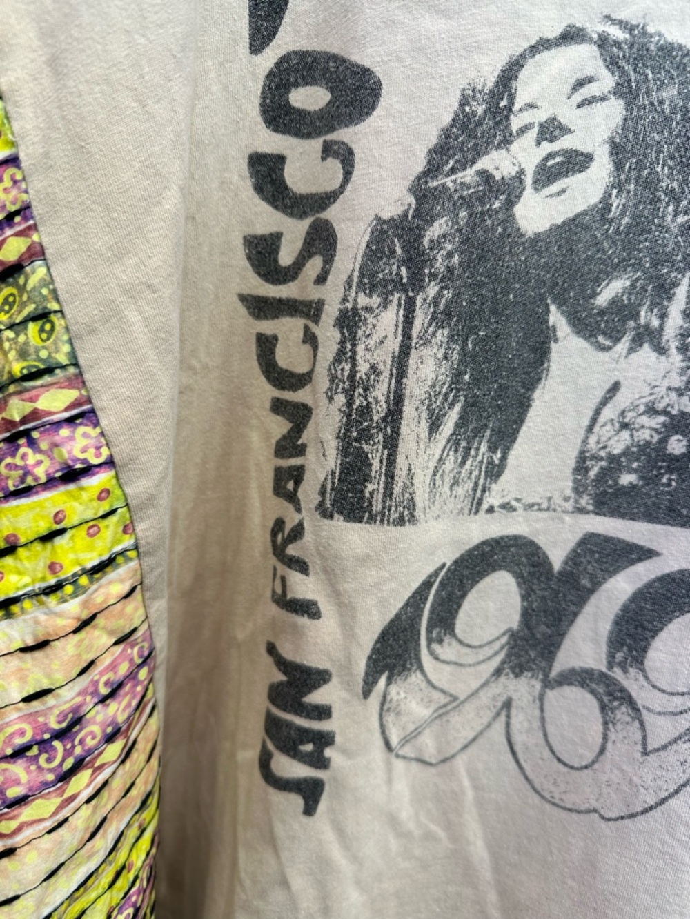 Janis Joplin Graphic Tee with Kantha kimono sleeves- Poncho style - Picture 7 of 9